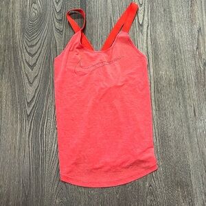 Nike Athletic Tank Top Dri Fit Crossback Keyhole Training Loose Fit Orange Small